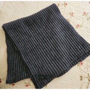 Merino Mink New Zealand Scarf  Cozy Old Money Ribbed Gray Blue 66 L X 13.5 W EUC